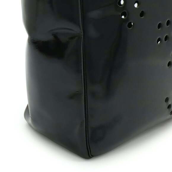 CHANEL Triple Coco Punching Mark Tote Bag Handbag Enamel Patent Leather Black - Picture 6 of 9